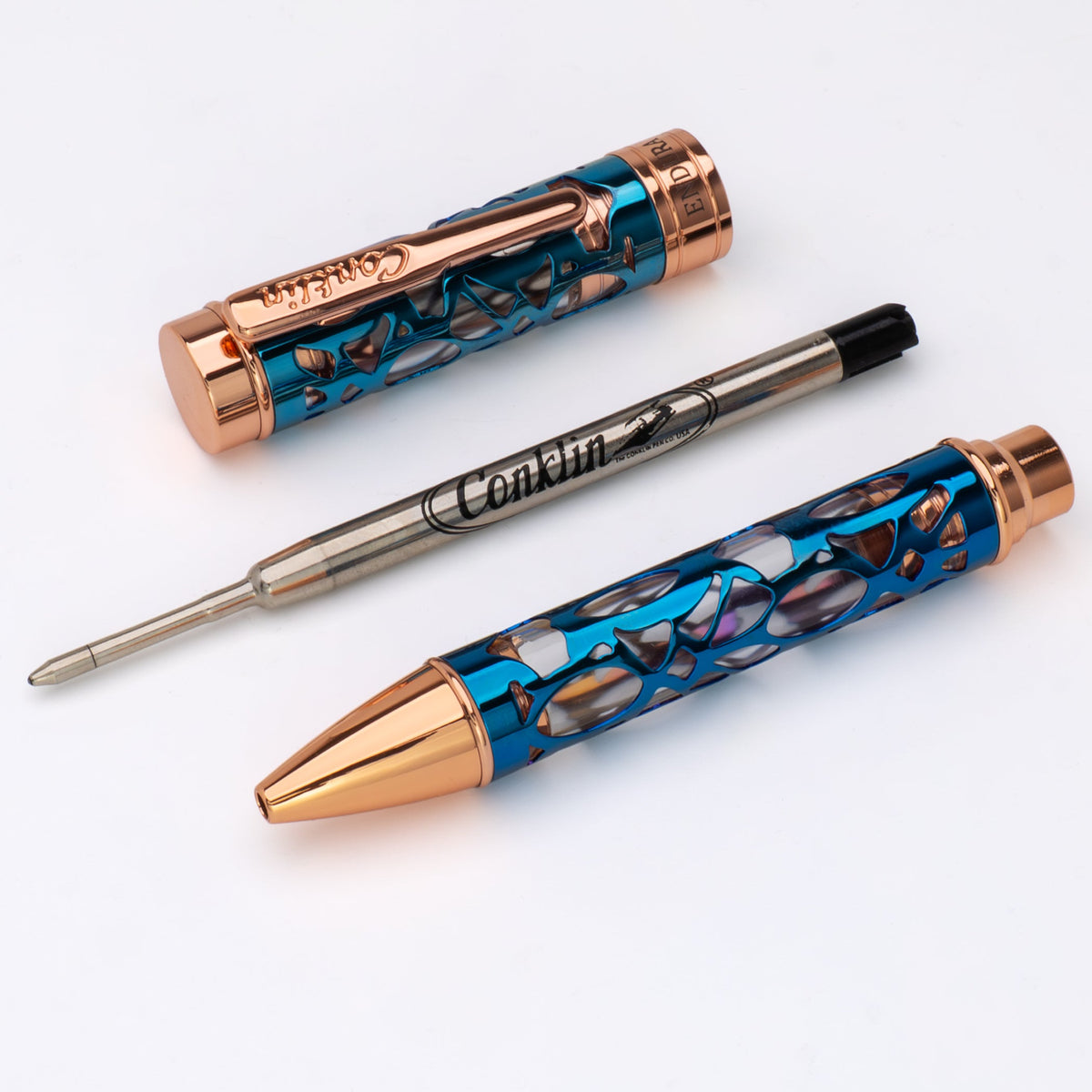 Conklin Endura Deco Crest Ballpoint Pen Demo/Blue/Rose Gold