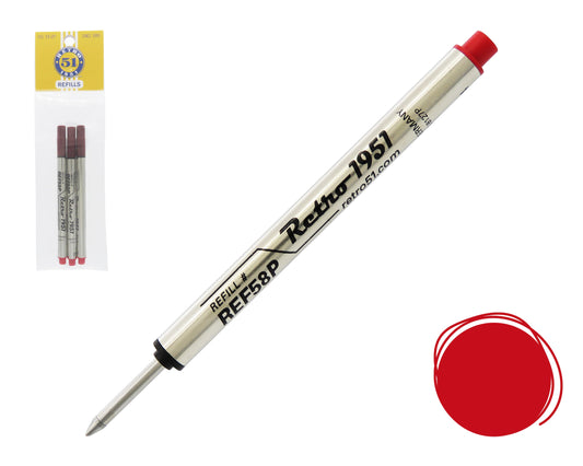 Red Capless Rollerball Refill 3pk