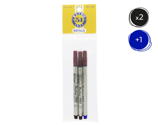 2 Black + 1 Color Rollerball Refill 3pk