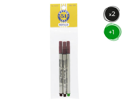 2 Black + 1 Color Rollerball Refill 3pk