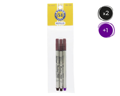 2 Black + 1 Color Rollerball Refill 3pk