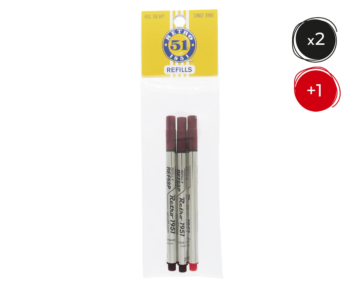2 Black + 1 Color Rollerball Refill 3pk