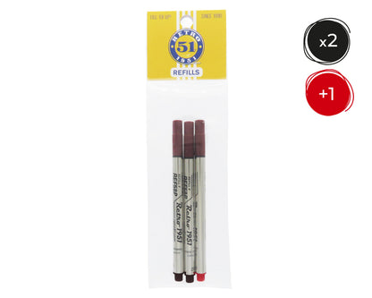 2 Black + 1 Color Rollerball Refill 3pk